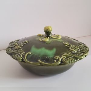 Vintage Green Pottery Serving Dish